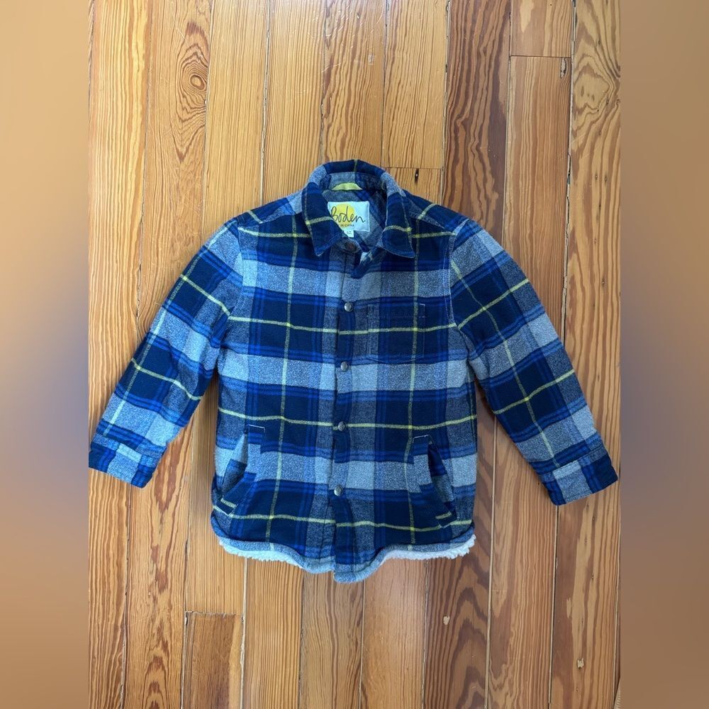 Mini Boden Blue Plaid Sherpa-lined Shacket